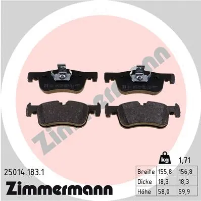 Kit de plaquettes de frein, frein à disque ZIMMERMANN 25014.183.1