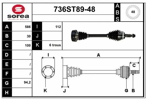 Arbre de transmission STARTCAR 736ST89-48