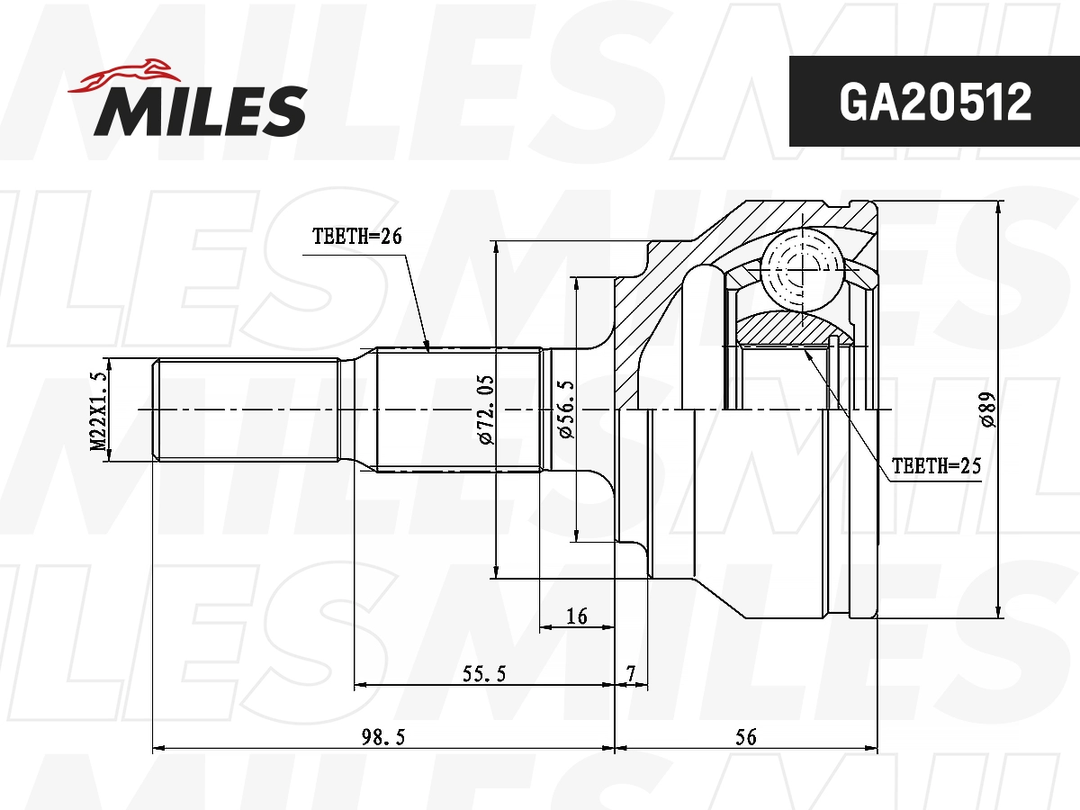 Jeu de joints, arbre de transmission MILES GA20512