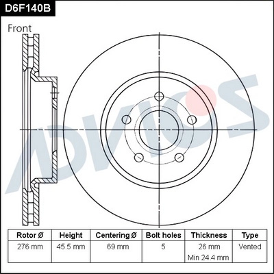 Disque de frein ADVICS D6F140B