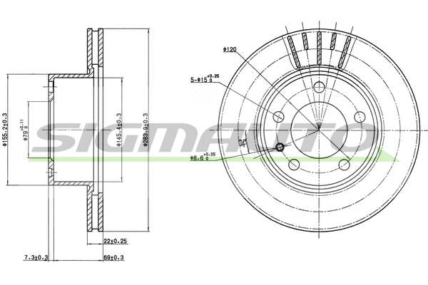 Disque de frein SIGMAUTO DBA173V