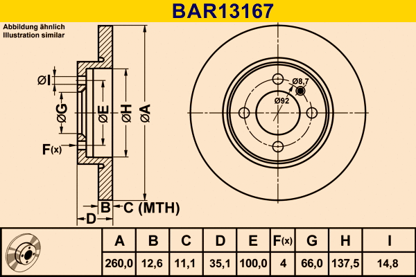 Disque de frein BARUM BAR13167