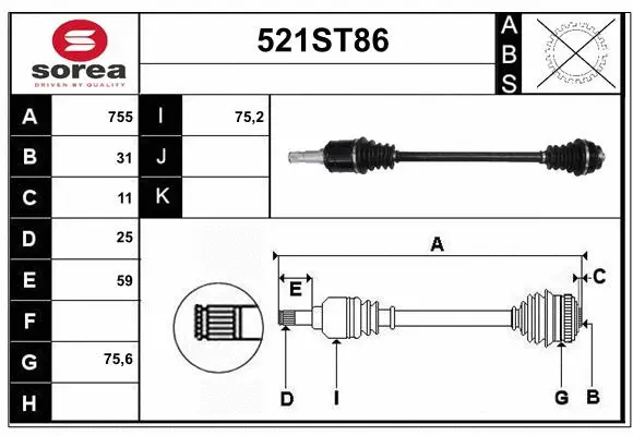 Arbre de transmission STARTCAR 521ST86
