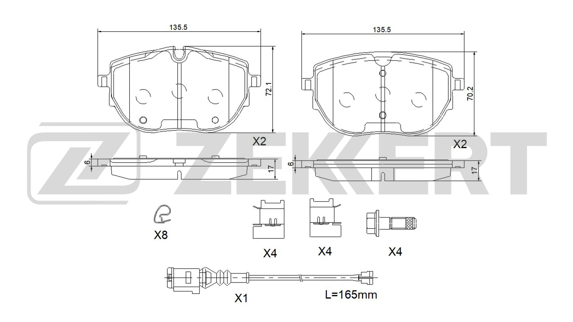 Kit de plaquettes de frein, frein à disque ZEKKERT BS-1190