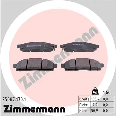 Kit de plaquettes de frein, frein à disque ZIMMERMANN 25087.170.1