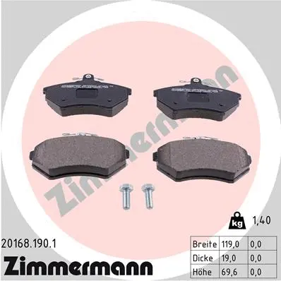 Kit de plaquettes de frein, frein à disque ZIMMERMANN 20168.190.1