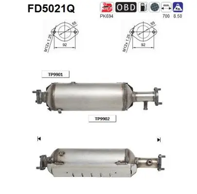 Filtre à particules / à suie, échappement AS FD5021Q