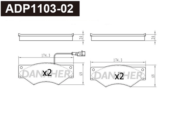 Kit de plaquettes de frein, frein à disque DANAHER ADP1103-02