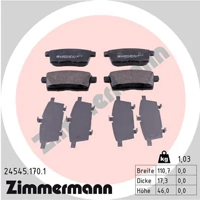 Kit de plaquettes de frein, frein à disque ZIMMERMANN 24545.170.1