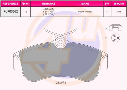 Kit de plaquettes de frein, frein à disque 4u 4UP03562