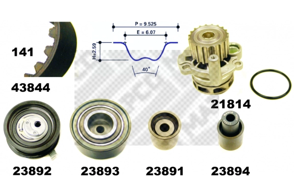 Pompe à eau + kit de courroie crantée MAPCO 41844