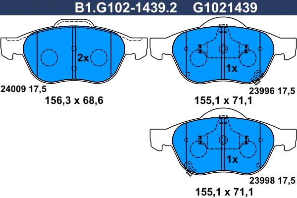Kit de plaquettes de frein, frein à disque GALFER B1.G102-1439.2
