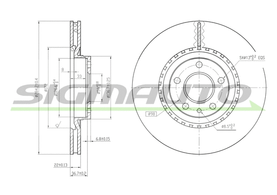 Disque de frein SIGMAUTO DBA156V