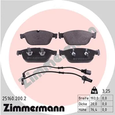 Kit de plaquettes de frein, frein à disque ZIMMERMANN 25160.200.2