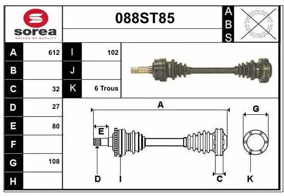 Arbre de transmission STARTCAR 088ST85