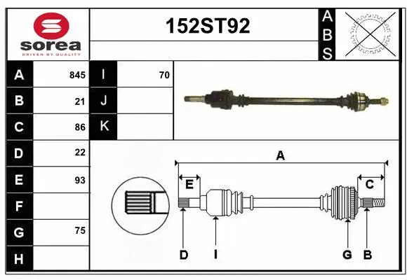 Arbre de transmission STARTCAR 152ST92