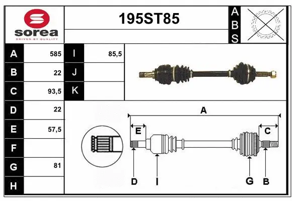Arbre de transmission STARTCAR 195ST85