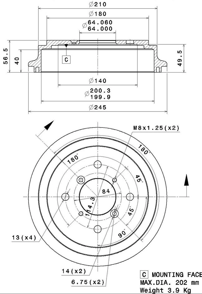 Tambour de frein VILLAR 627.0304