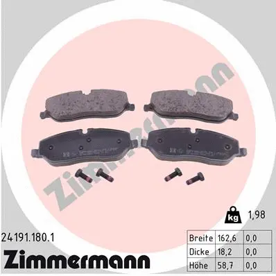 Kit de plaquettes de frein, frein à disque ZIMMERMANN 24191.180.1