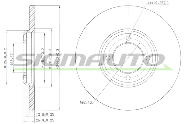 Disque de frein SIGMAUTO DBA023S