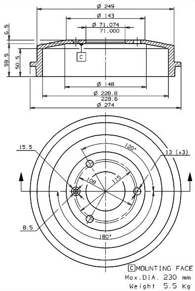 Tambour de frein VILLAR 627.0043