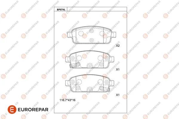 Kit de plaquettes de frein, frein à disque EUROREPAR 1681207080