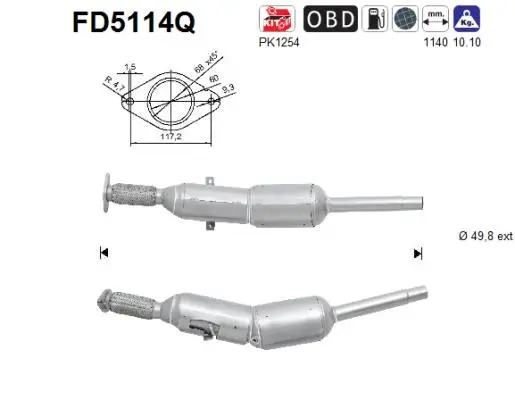 Filtre à particules / à suie, échappement AS FD5114Q