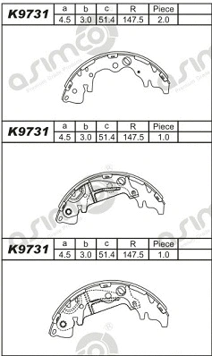 Jeu de mâchoires de frein ASIMCO K9731