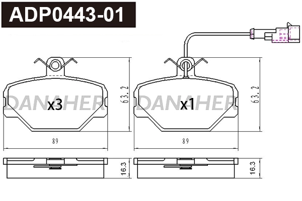 Kit de plaquettes de frein, frein à disque DANAHER ADP0443-01