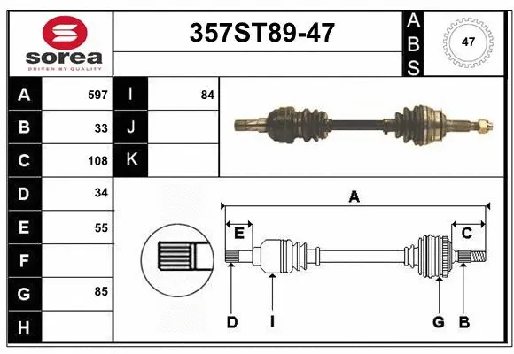Arbre de transmission STARTCAR 357ST89-47