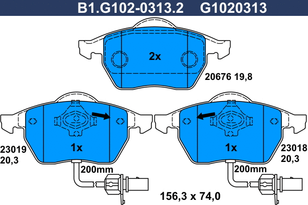 Kit de plaquettes de frein, frein à disque GALFER B1.G102-0313.2