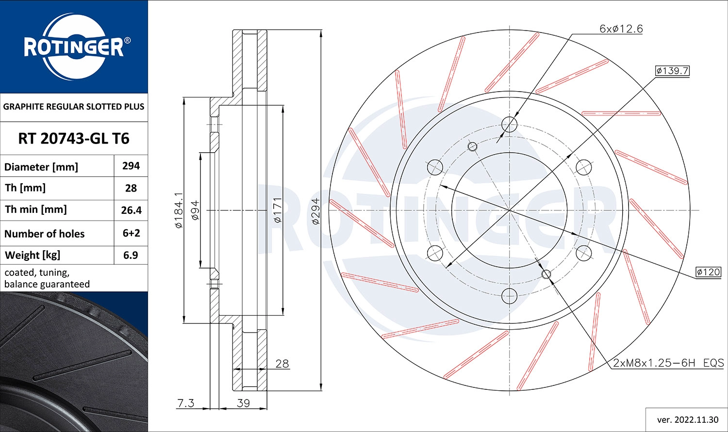 Disque de frein ROTINGER RT 20743-GL T6
