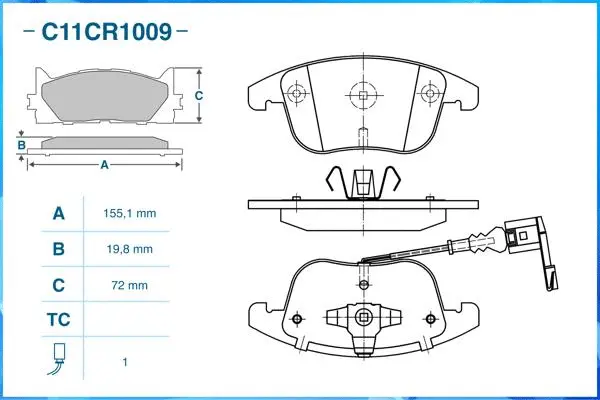 Kit de plaquettes de frein, frein à disque CWORKS C11CR1009