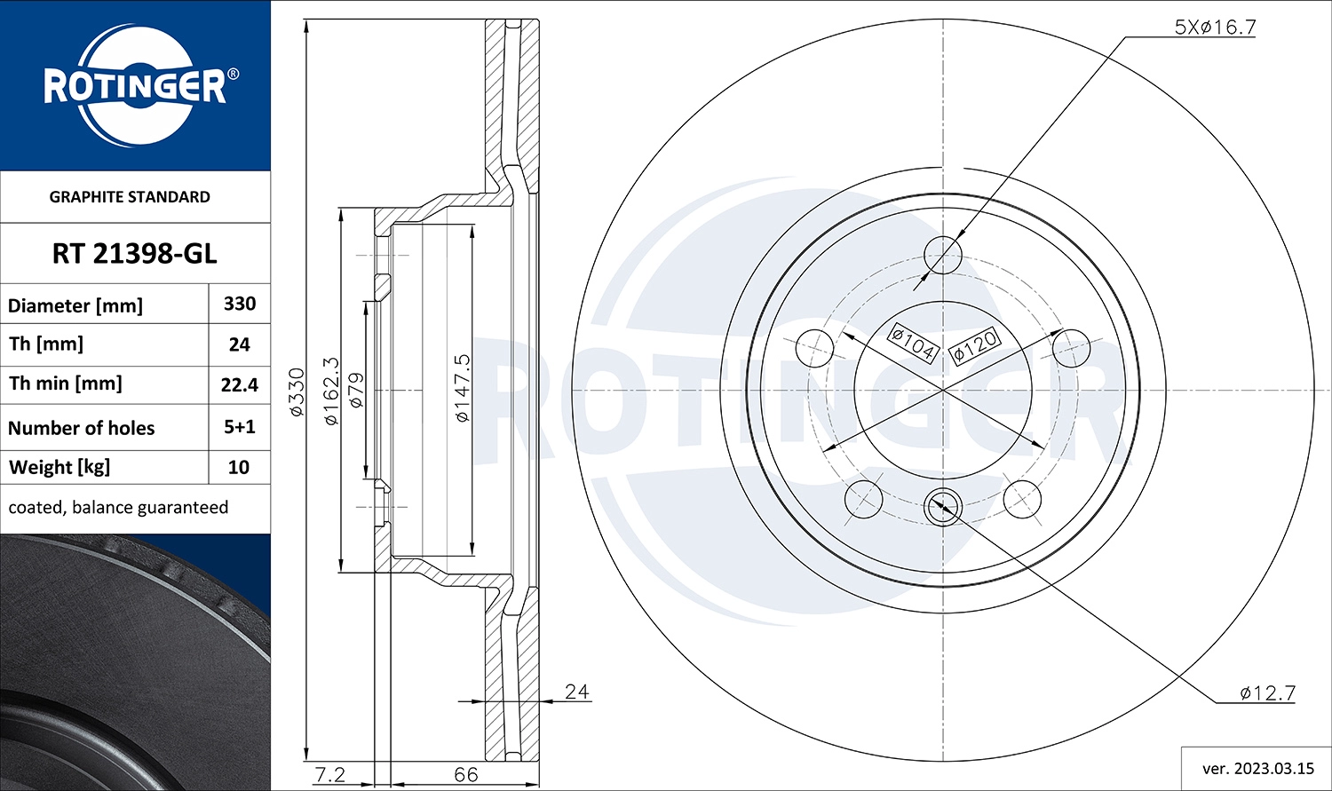 Disque de frein ROTINGER RT 21398-GL