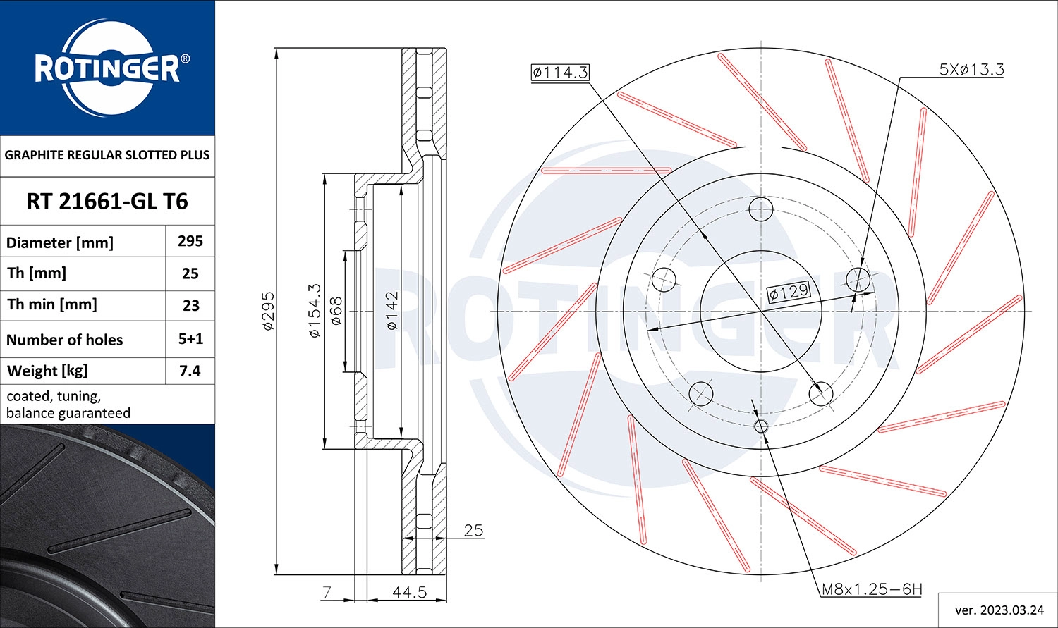 Disque de frein ROTINGER RT 21661-GL T6