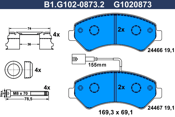Kit de plaquettes de frein, frein à disque GALFER B1.G102-0873.2
