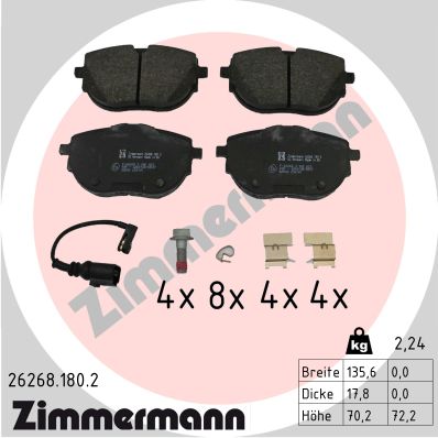 Kit de plaquettes de frein, frein à disque ZIMMERMANN 26268.180.2