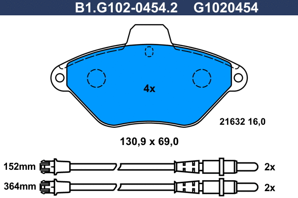 Kit de plaquettes de frein, frein à disque GALFER B1.G102-0454.2