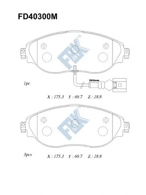 Kit de plaquettes de frein, frein à disque FBK FD40300M