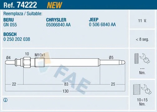Bougie de préchauffage FAE 74222