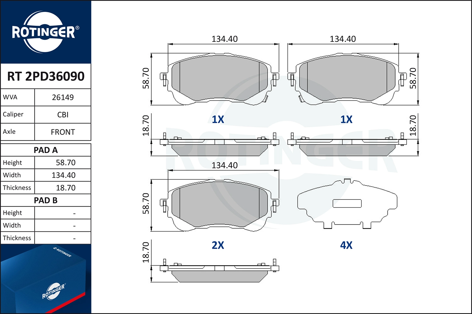 Kit de plaquettes de frein, frein à disque ROTINGER RT 2PD36090