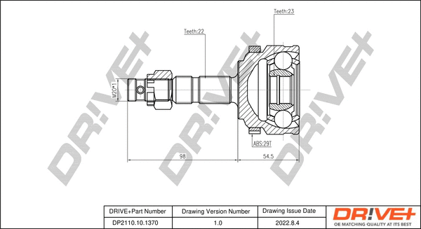 Jeu de joints, arbre de transmission Dr!ve+ DP2110.10.1370