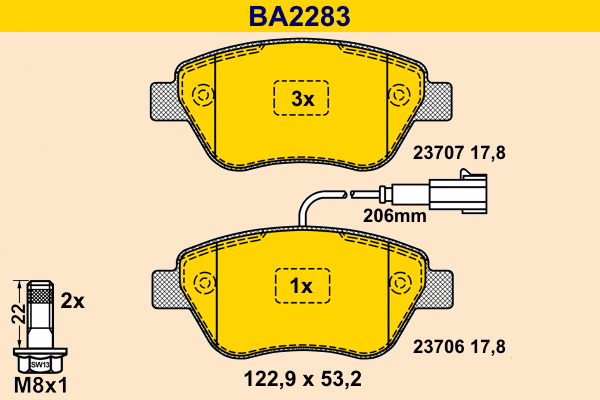 Kit de plaquettes de frein, frein à disque BARUM BA2283