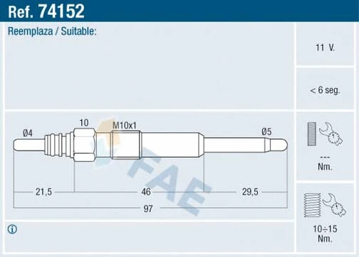 Bougie de préchauffage FAE 74152