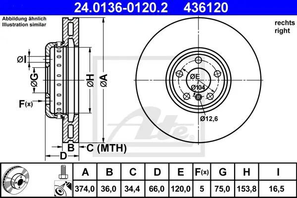Disque de frein ATE-APAC 24.0136-0120.2