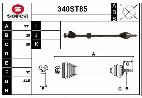 Arbre de transmission STARTCAR 340ST85