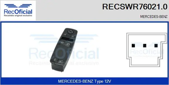 Interrupteur, lève-vitre RECOFICIAL RECSWR76021.0