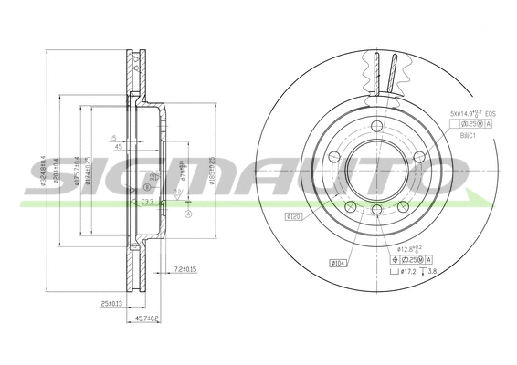 Disque de frein SIGMAUTO DBB174V