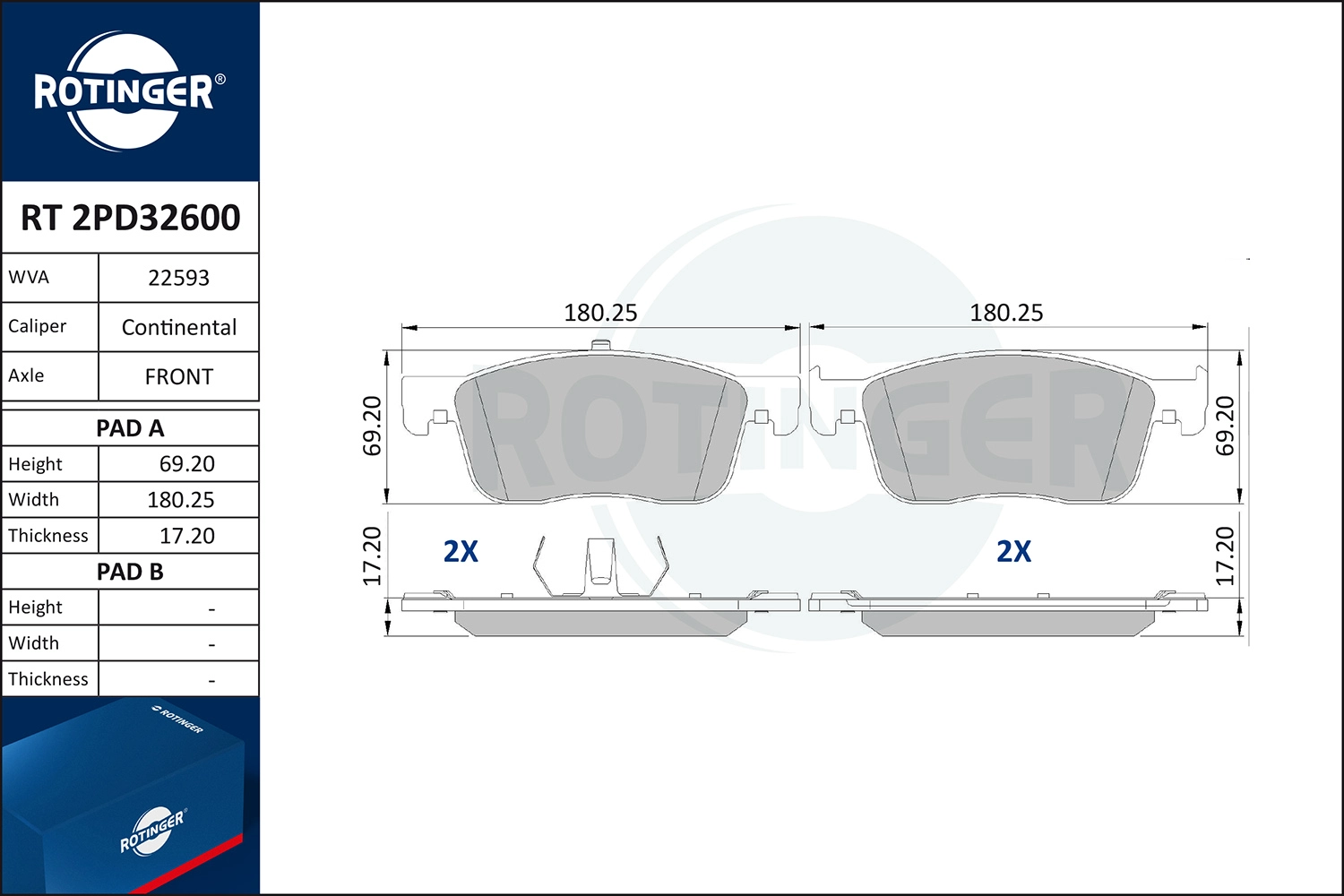 Kit de plaquettes de frein, frein à disque ROTINGER RT 2PD32600