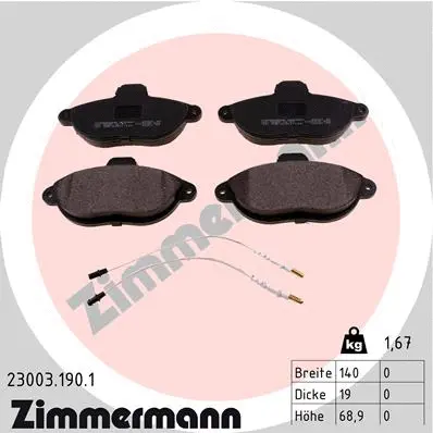 Kit de plaquettes de frein, frein à disque ZIMMERMANN 23003.190.1
